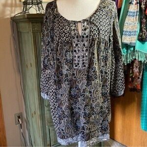 Style & Co Black and Gray Tunic with Relaxed Fit and Tie Front